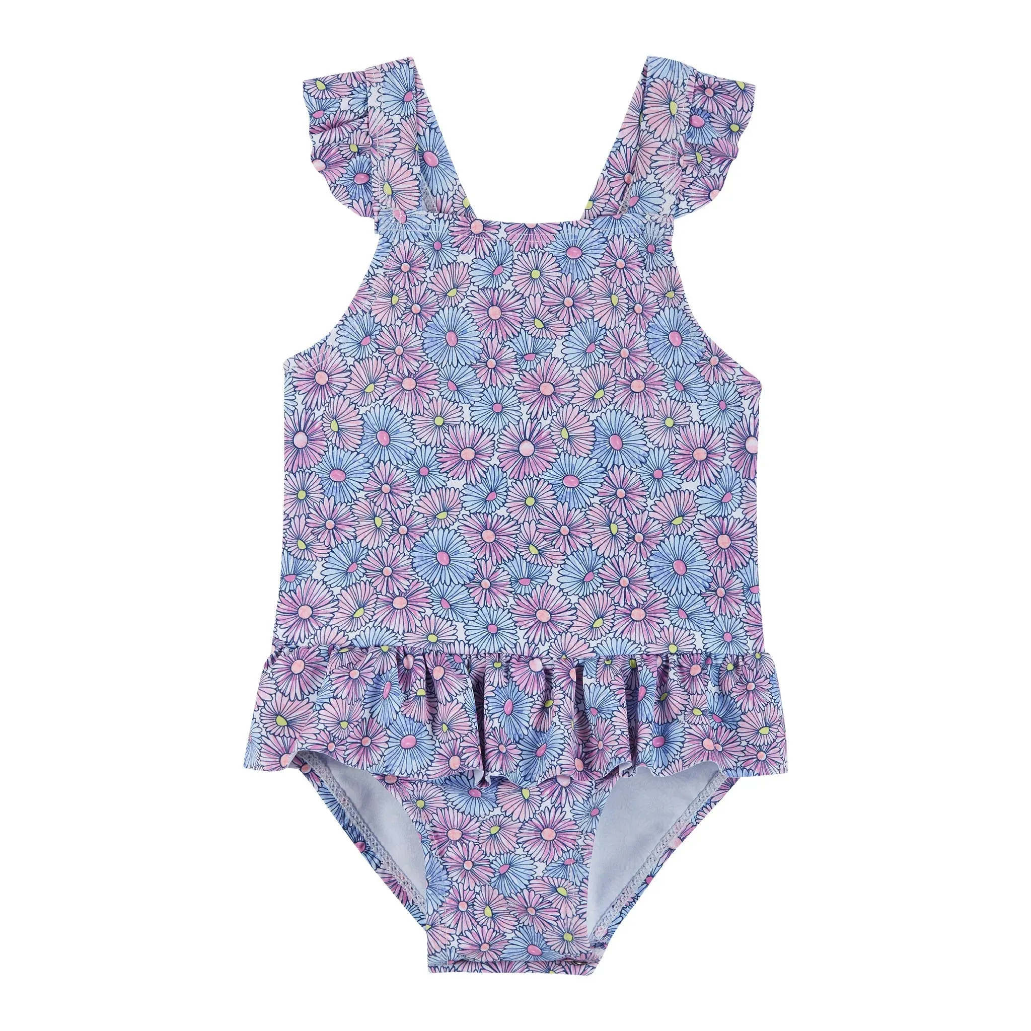 Andy & Evan Infant UPF 50  Baby Purple Daisy Print One-piece Swimsuit & Hat Set