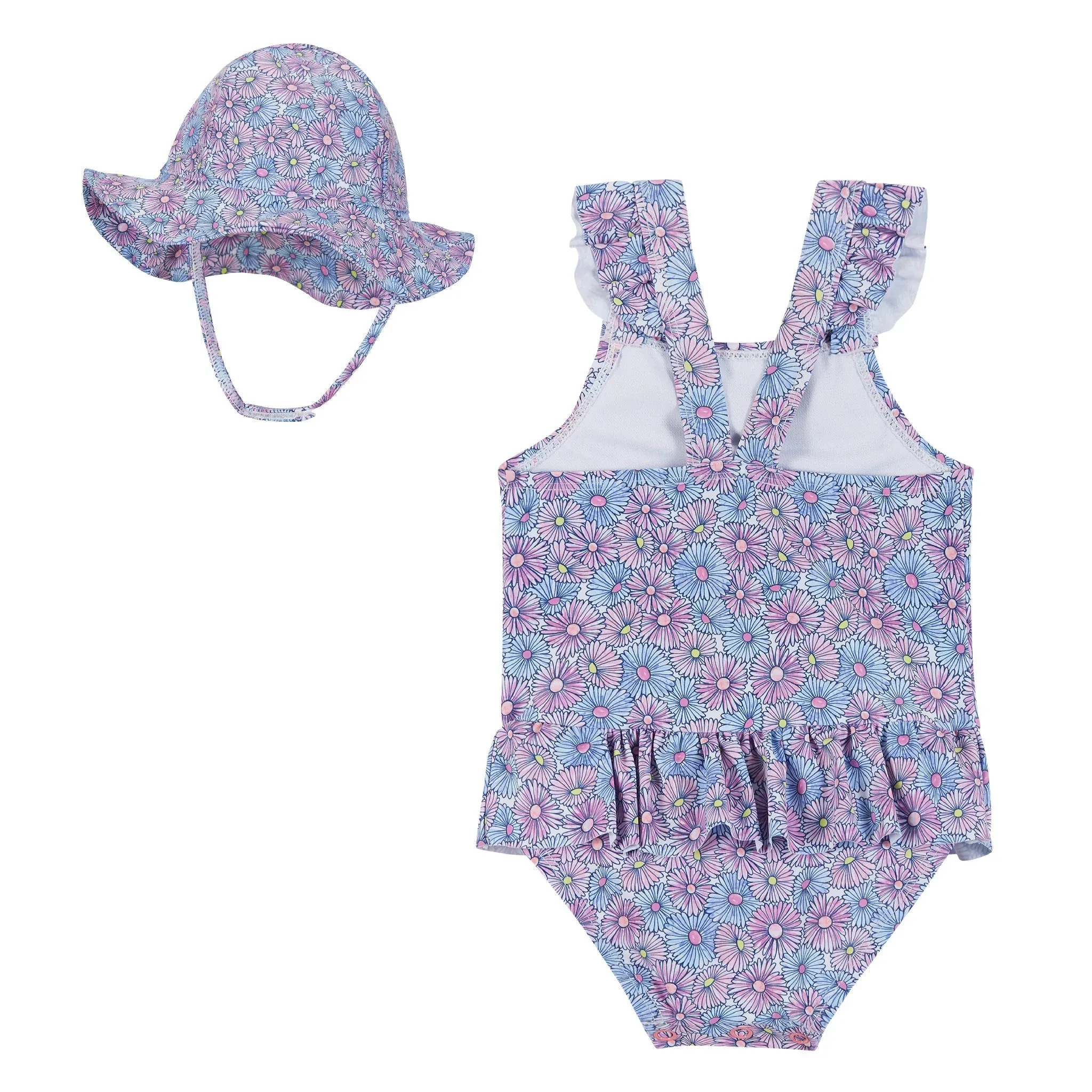 Andy & Evan Infant UPF 50  Baby Purple Daisy Print One-piece Swimsuit & Hat Set