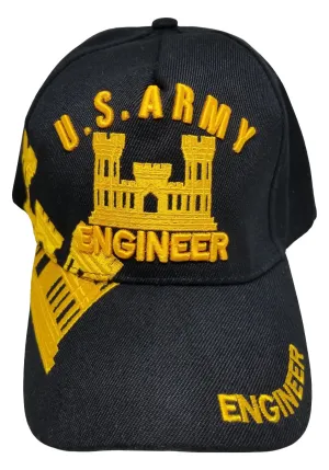 Army Engineer Baseball Cap, Black U.S. Military Hat, Embroidered, Officially Licensed