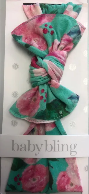 Baby Bling New Mint Watercolor Floral Printed Knot Headband