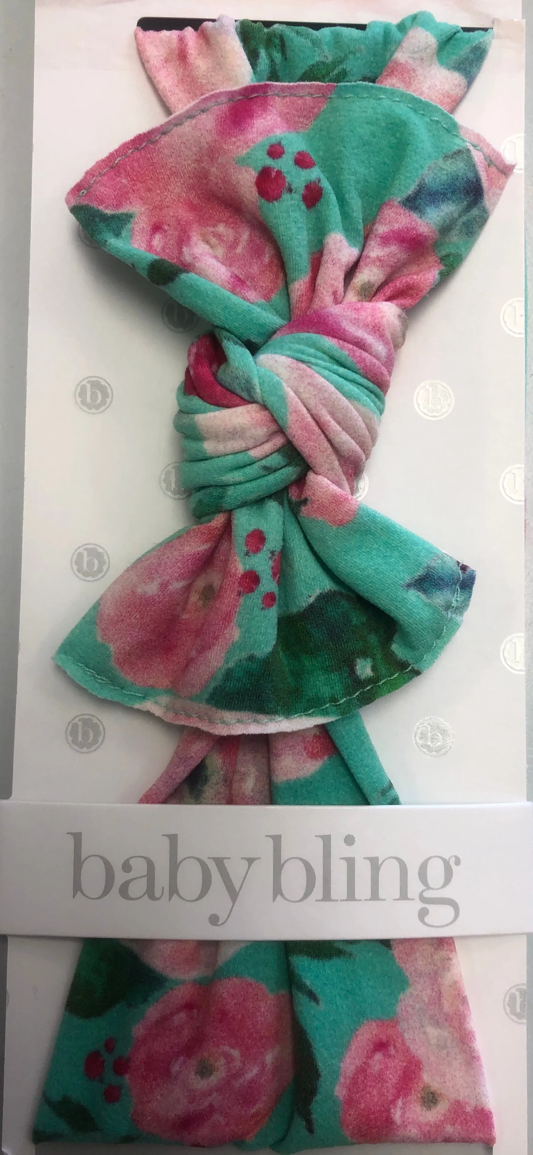 Baby Bling New Mint Watercolor Floral Printed Knot Headband