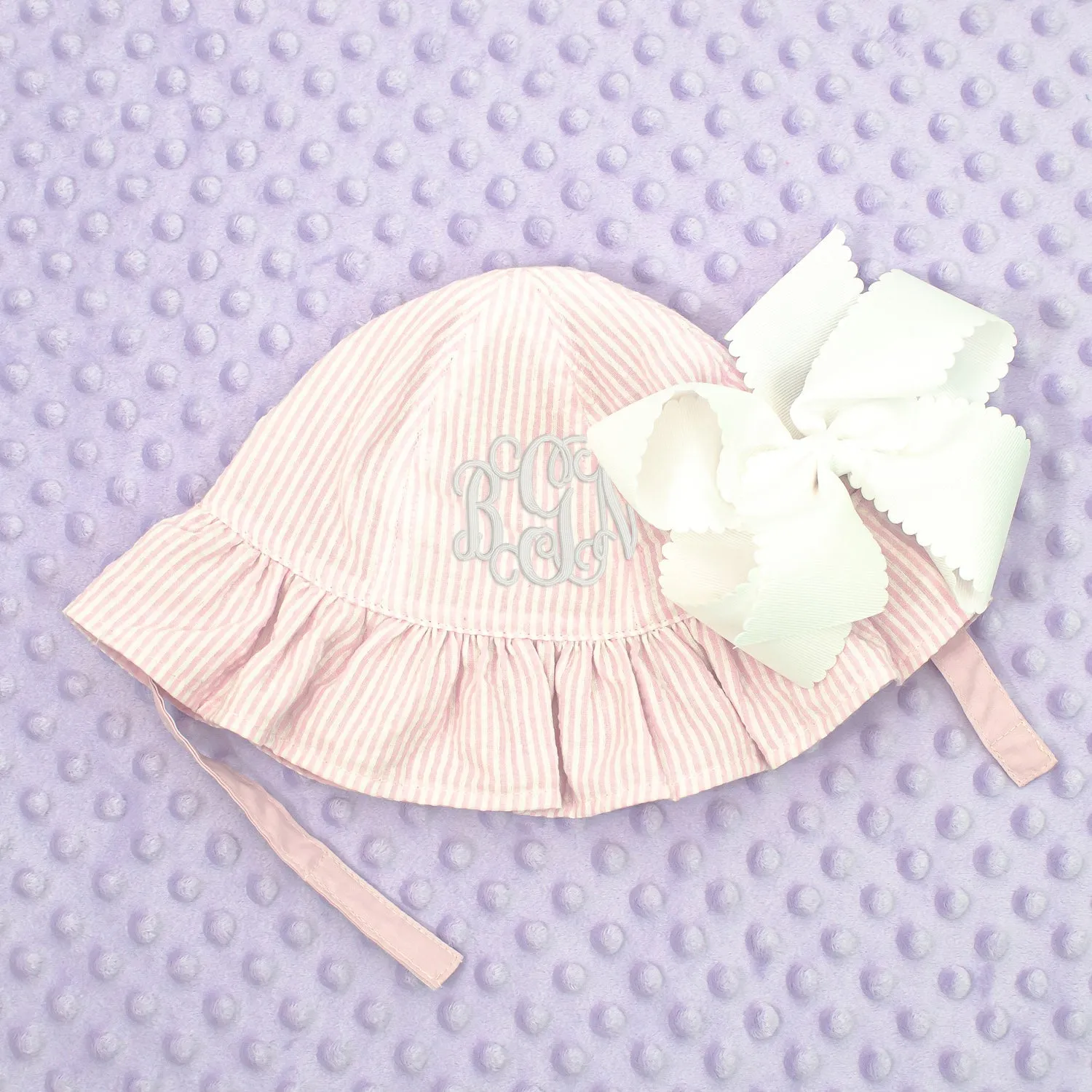 Baby Girl Toddler Seersucker Sun Hat - 2 Colors - Add A Bow