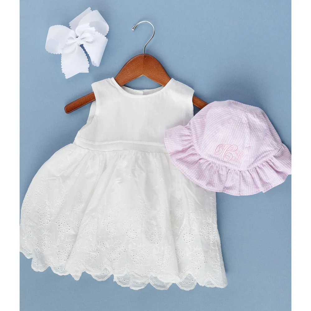 Baby Girl Toddler Seersucker Sun Hat - 2 Colors - Add A Bow
