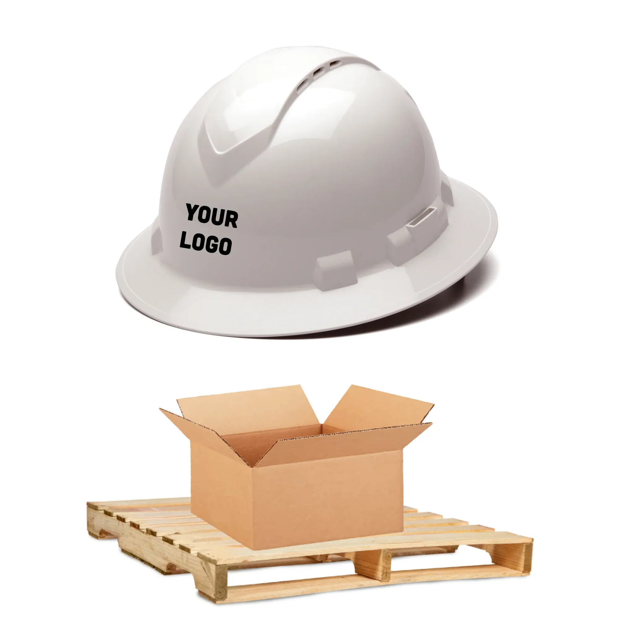 BULK, Pyramex Ridgeline, Full Brim, Hard Hat, Type 1, Logo Included (192 hard hats)