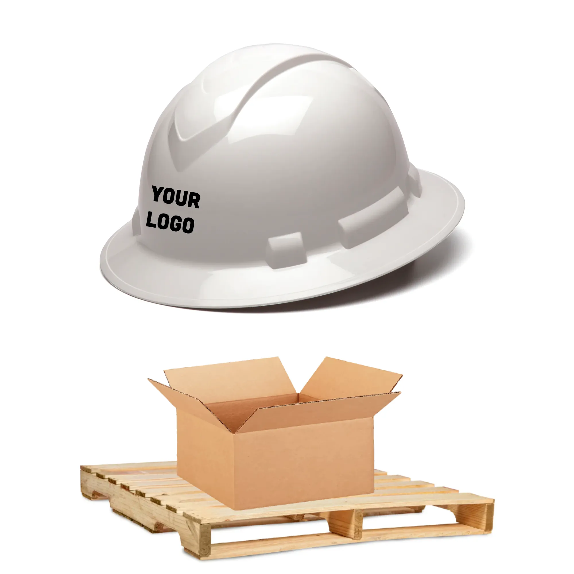 BULK, Pyramex Ridgeline, Full Brim, Hard Hat, Type 1, Logo Included (192 hard hats)