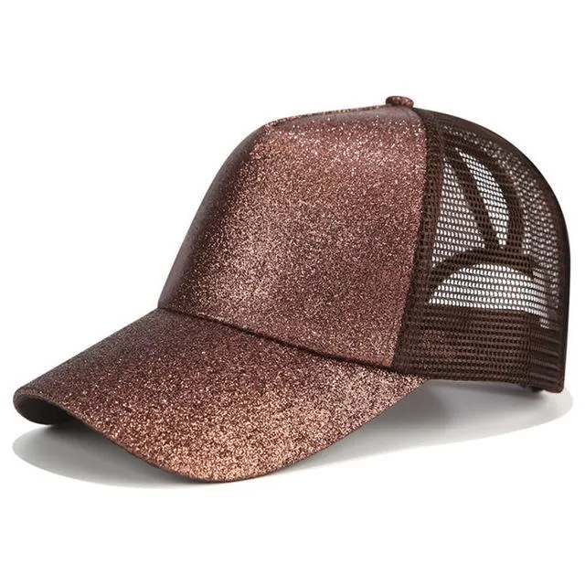 Glitter and Plain Women's Mesh Ponytail Cap