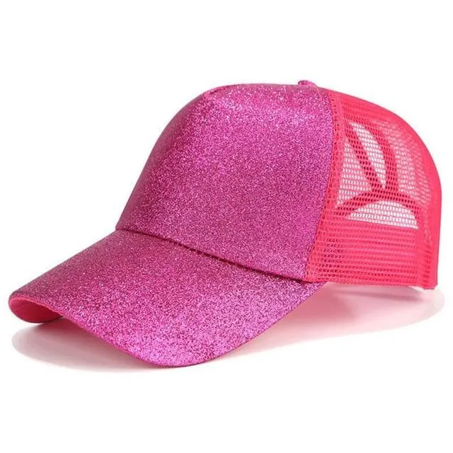 Glitter and Plain Women's Mesh Ponytail Cap