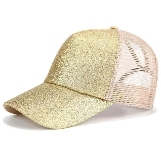 Glitter and Plain Women's Mesh Ponytail Cap