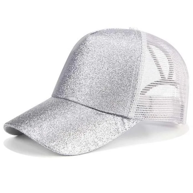 Glitter and Plain Women's Mesh Ponytail Cap