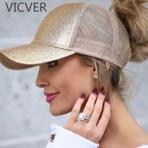 Glitter and Plain Women's Mesh Ponytail Cap