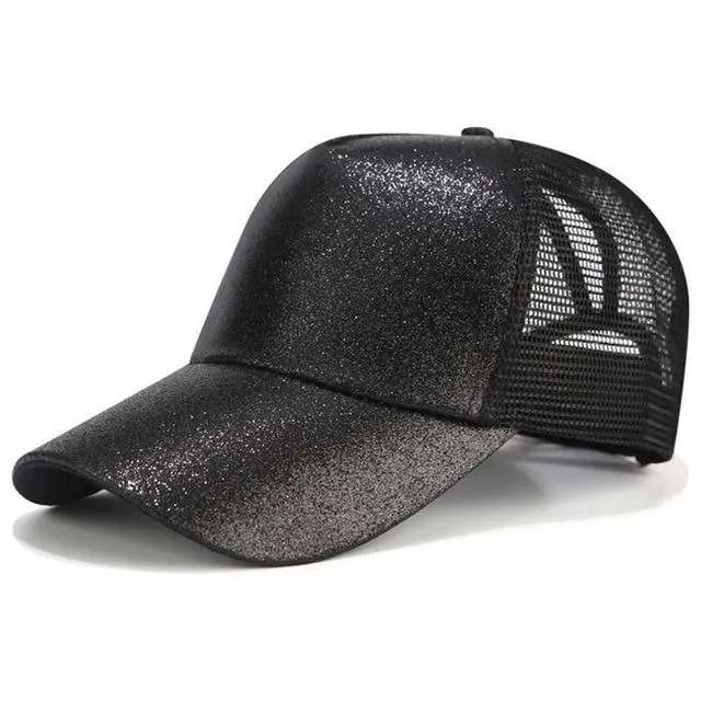 Glitter and Plain Women's Mesh Ponytail Cap