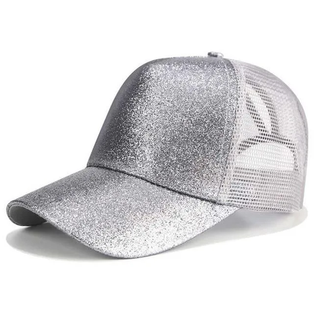 Glitter and Plain Women's Mesh Ponytail Cap