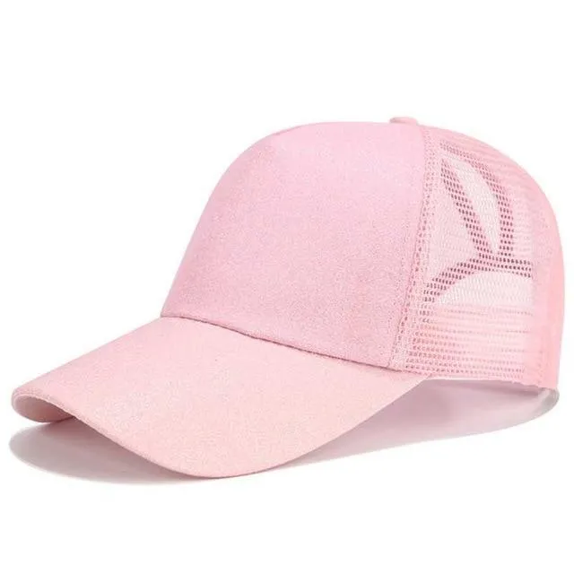 Glitter and Plain Women's Mesh Ponytail Cap