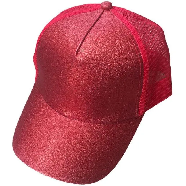 Glitter and Plain Women's Mesh Ponytail Cap