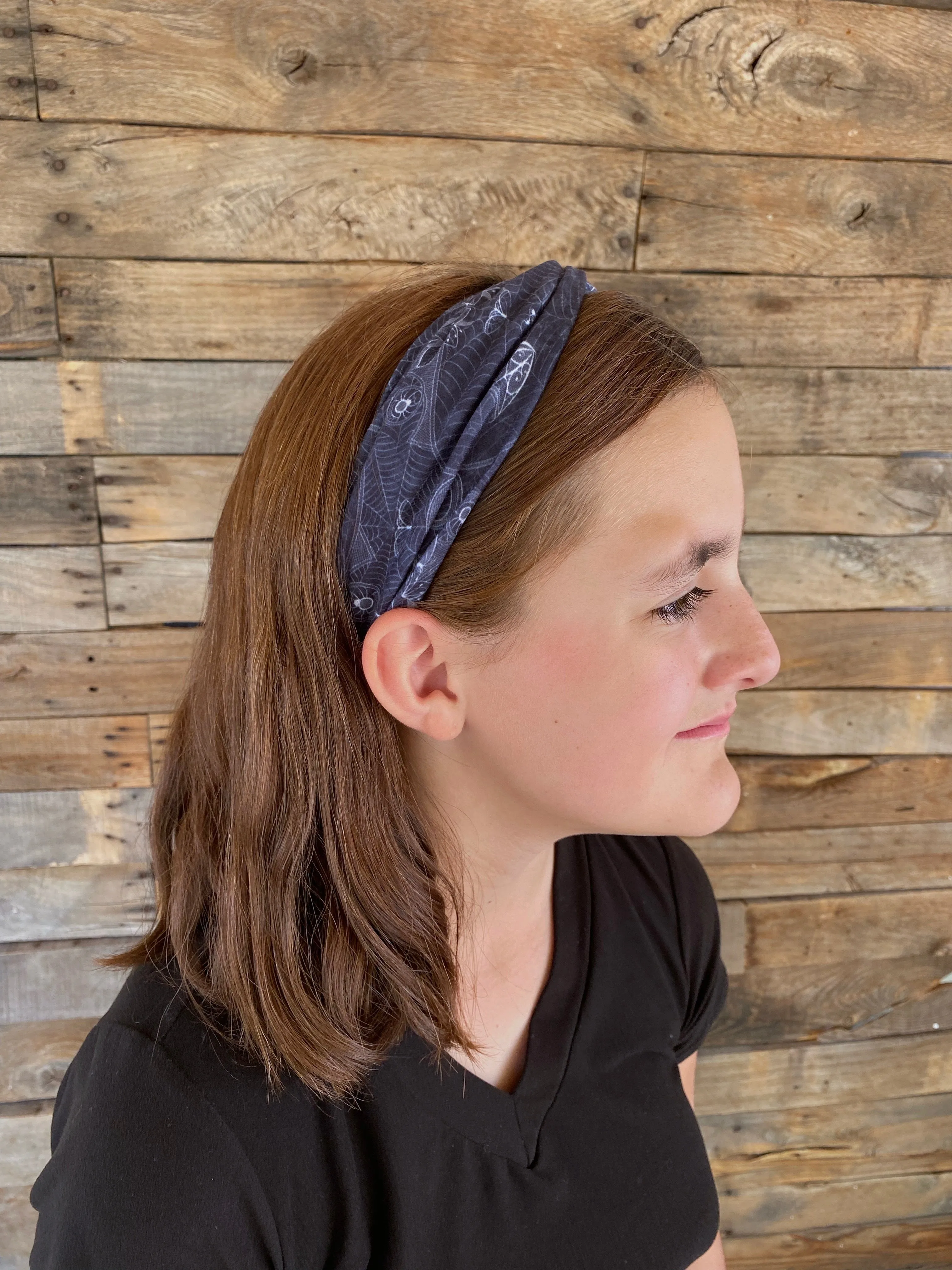 Gothic Lace Bats on Black Matte Faux Knot Headband