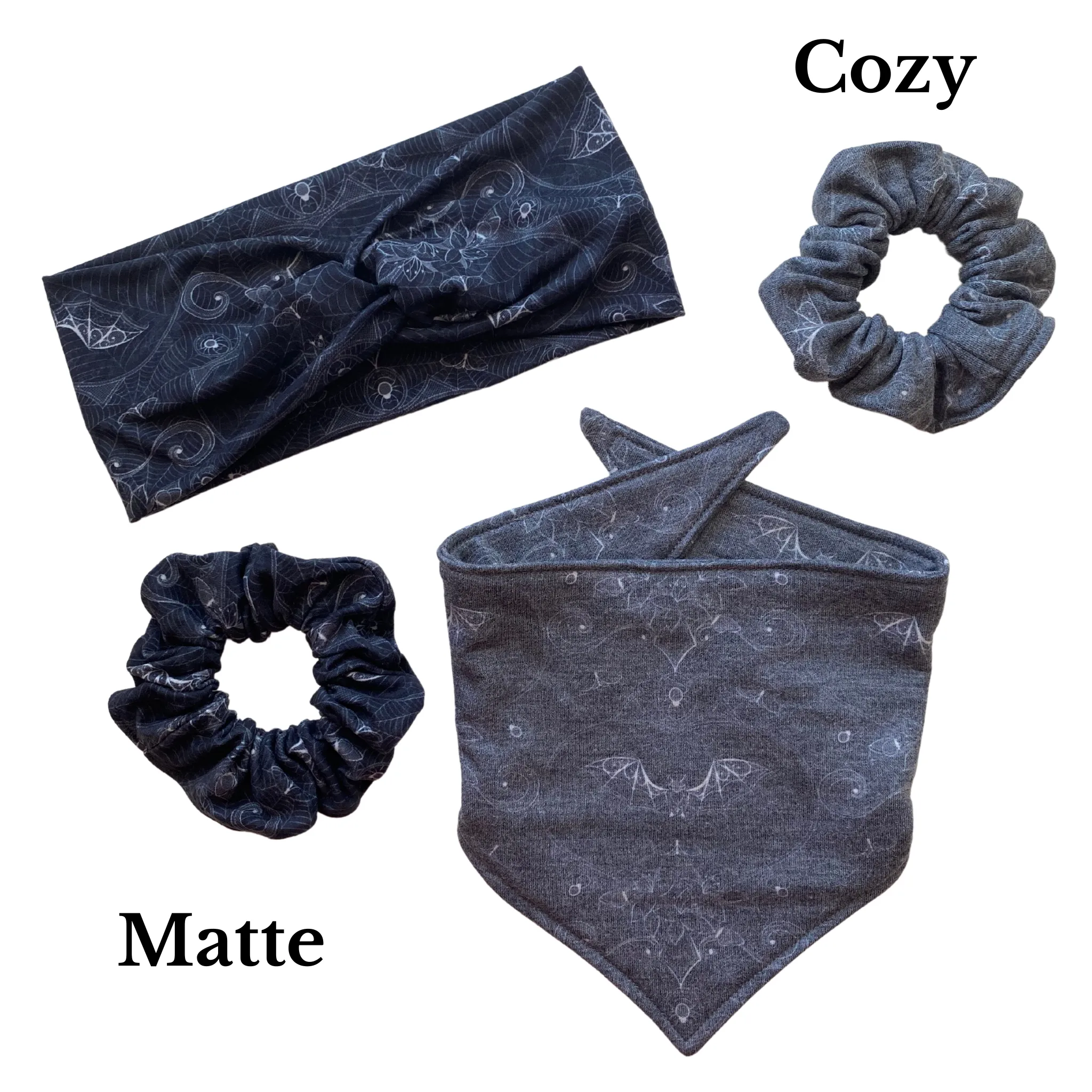 Gothic Lace Bats on Black Matte Faux Knot Headband