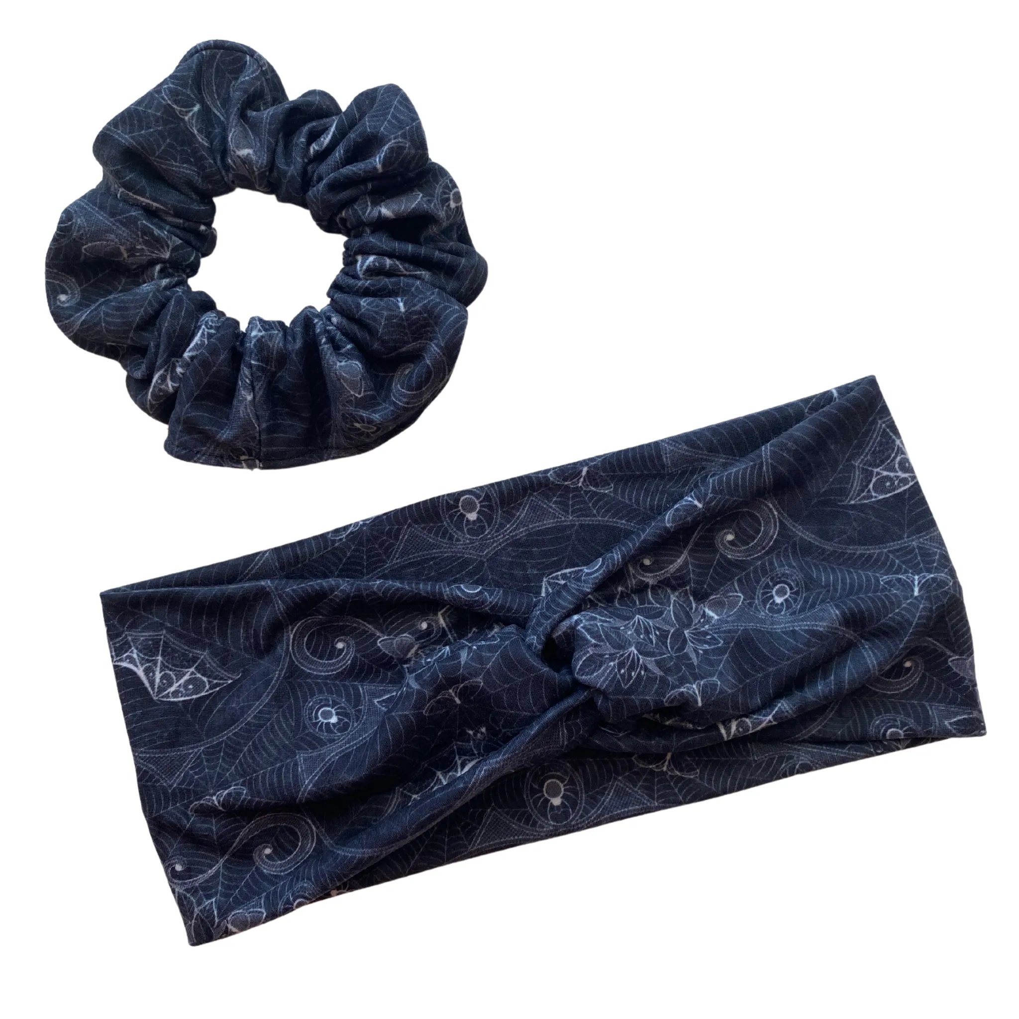 Gothic Lace Bats on Black Matte Faux Knot Headband
