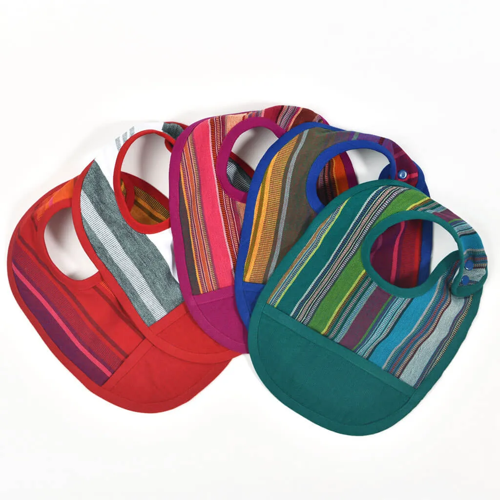 Hand Woven Baby Bib | Blue Rainbow Stripe