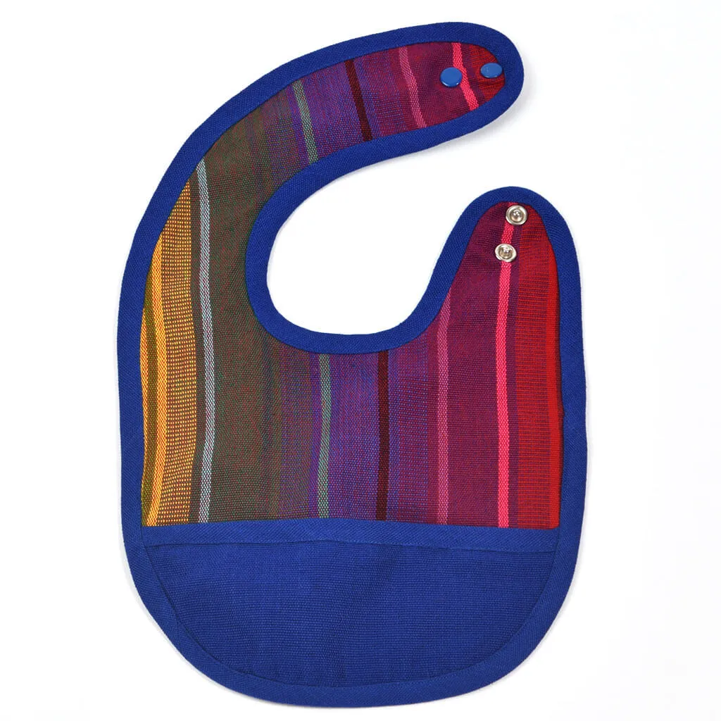 Hand Woven Baby Bib | Blue Rainbow Stripe