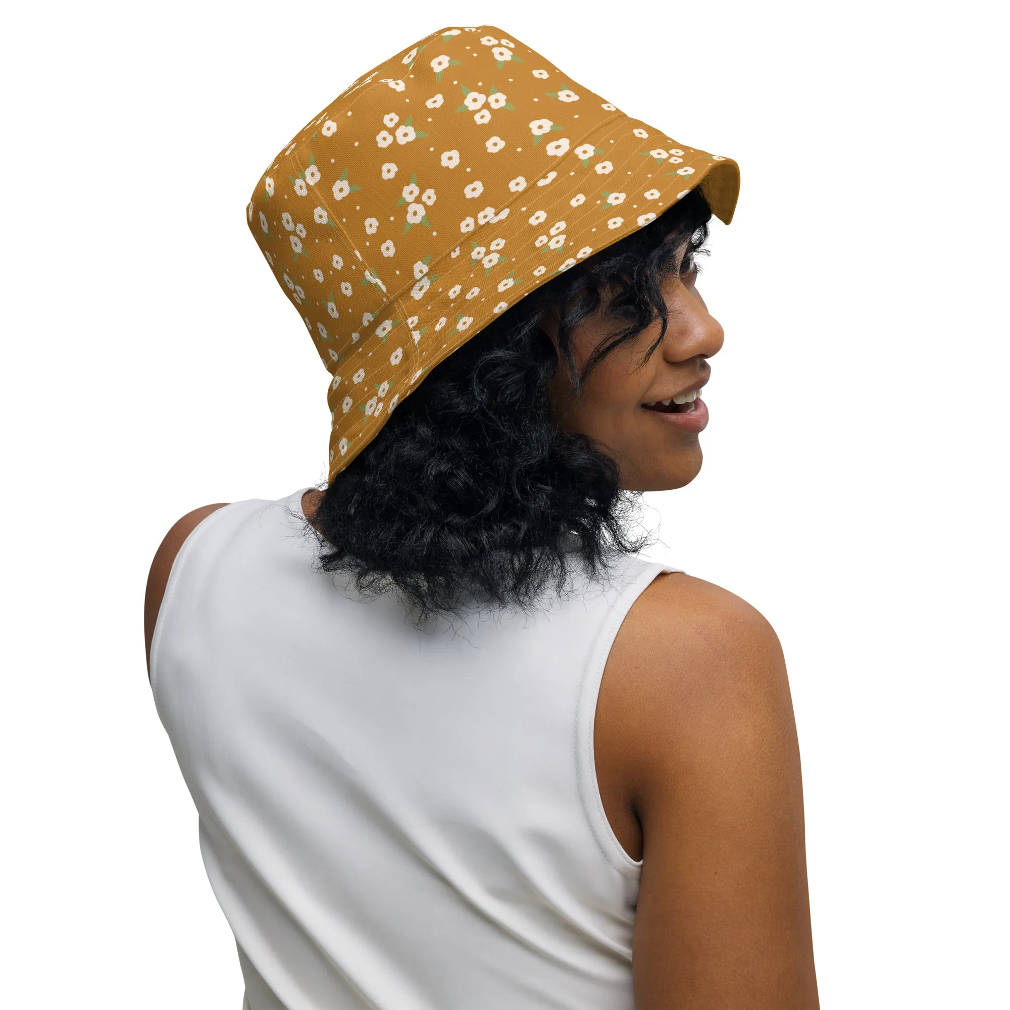 Handmade Field of Gold Floral Reversible Bucket Hat