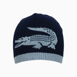 Jacquard Crocodile Wool Reversible Beanie Hat