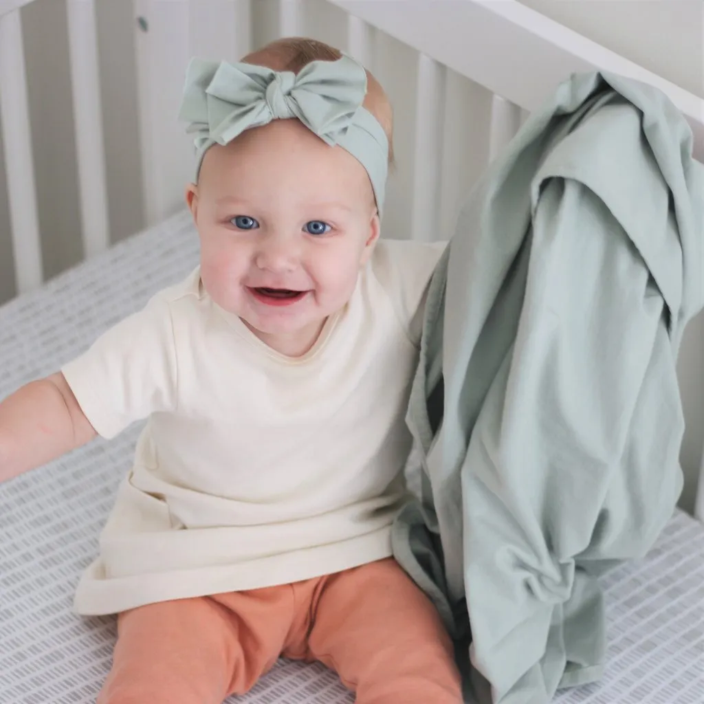 Jersey Cotton Spandex Swaddle Blanket and Hat - Sage