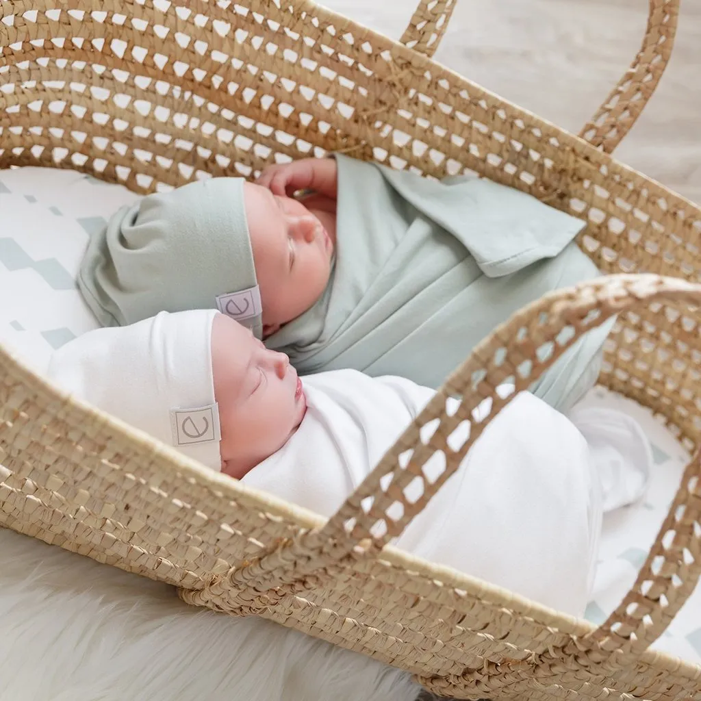 Jersey Cotton Spandex Swaddle Blanket and Hat - Sage