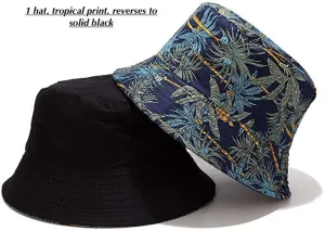 Joylife Tropical Bucket Hat Coconut Tree Print Fisherman Cap Hawaii Packable Reversible Sun Hats for Women, Men, one size