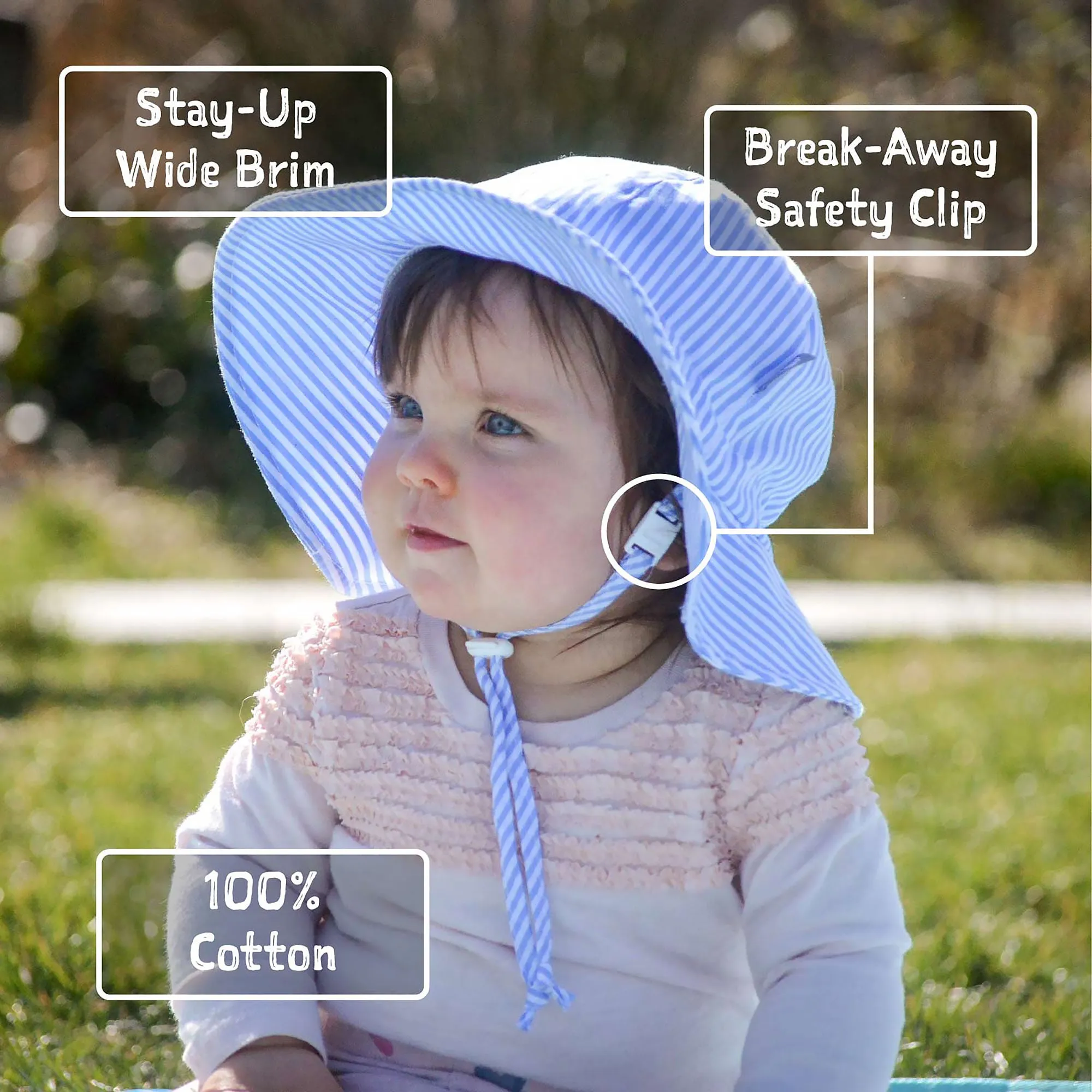 Kids Cotton Floppy Hats - Blue Stripes