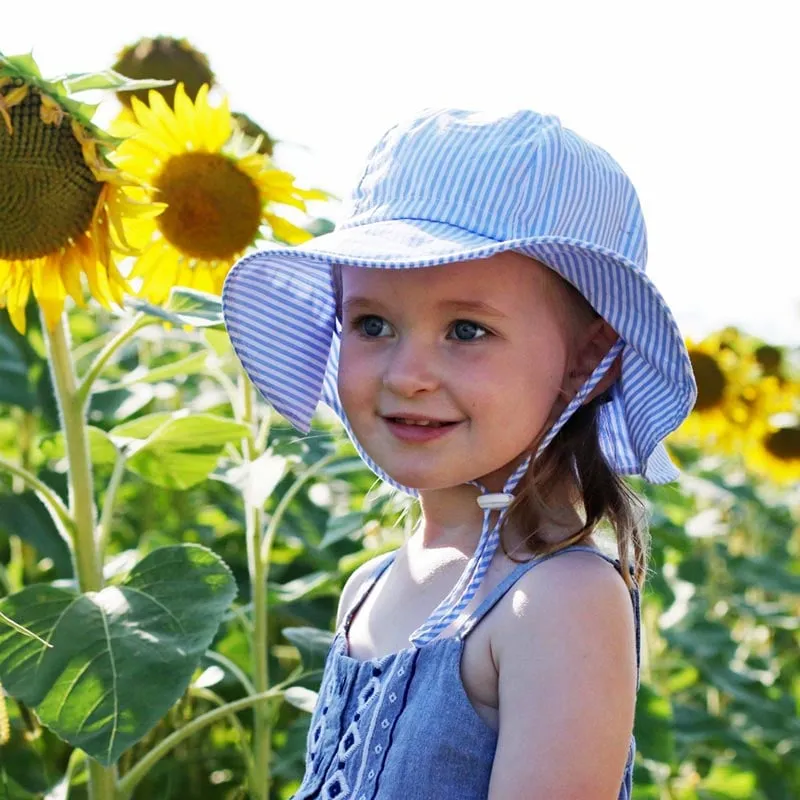 Kids Cotton Floppy Hats - Blue Stripes