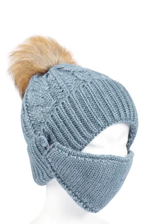 KNITTED POM BEANIE WITH MATCHING MASK