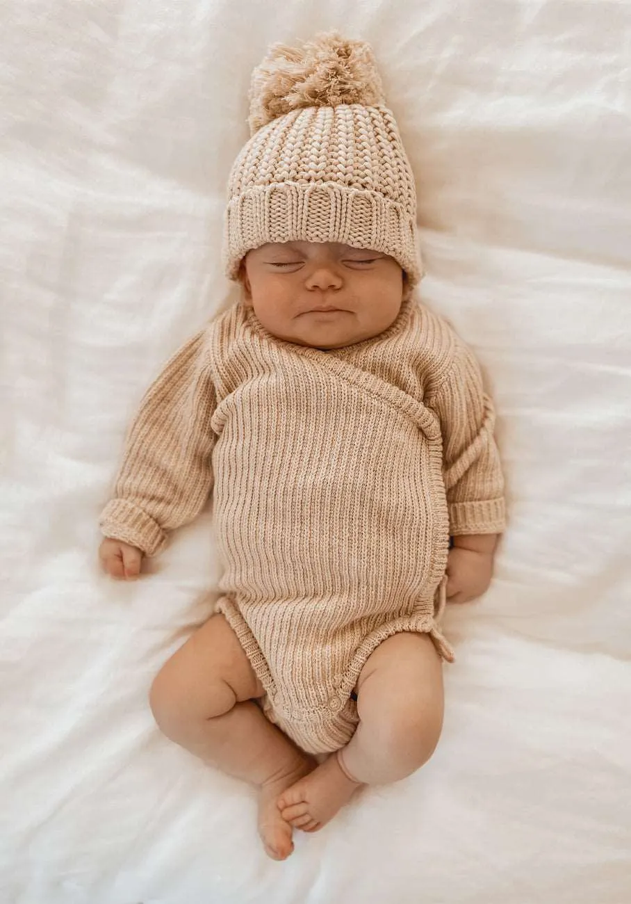 Miann & Co Baby - Knit Wrap Bodysuit - Truffle
