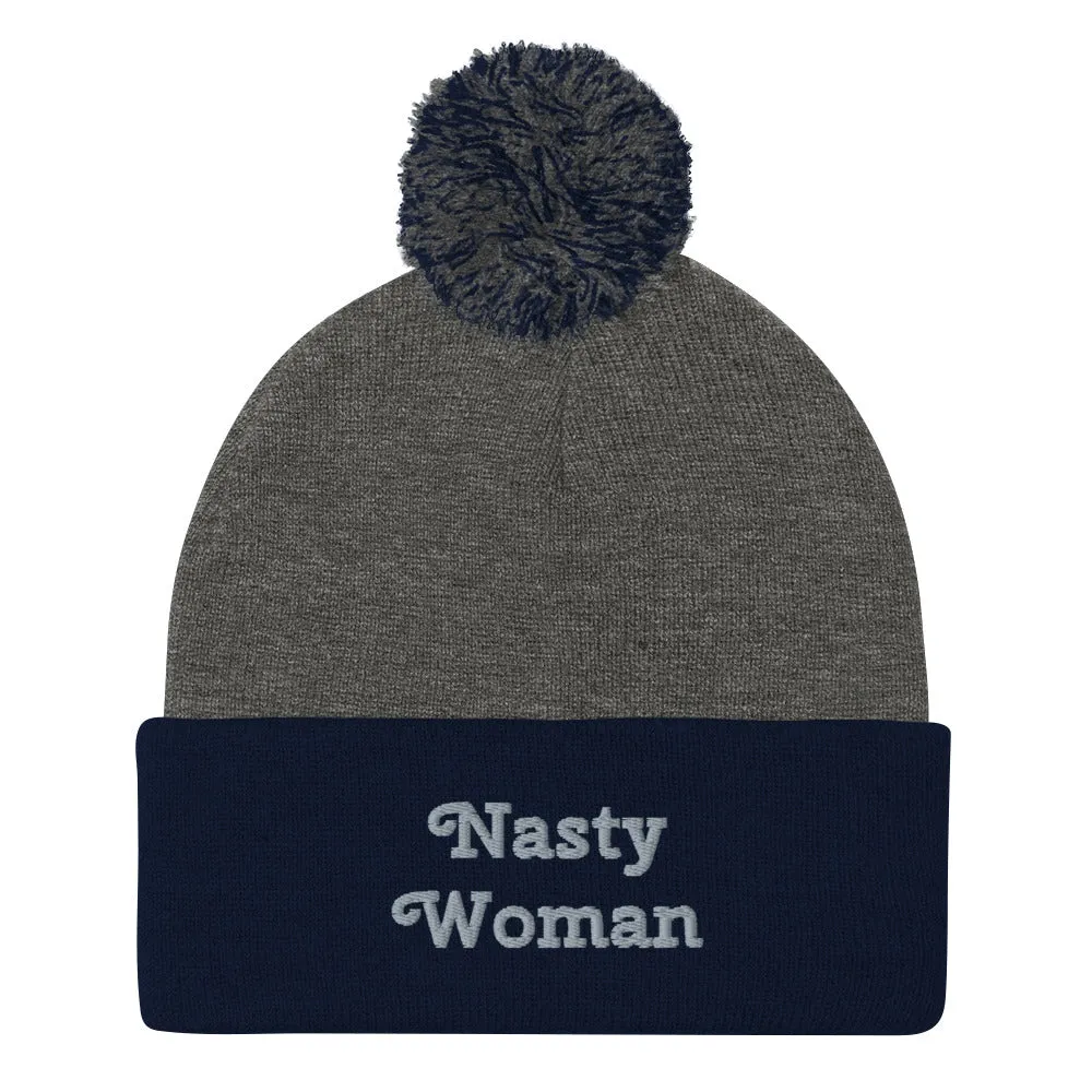Nasty Women Pom-Pom Embroidered Beanie