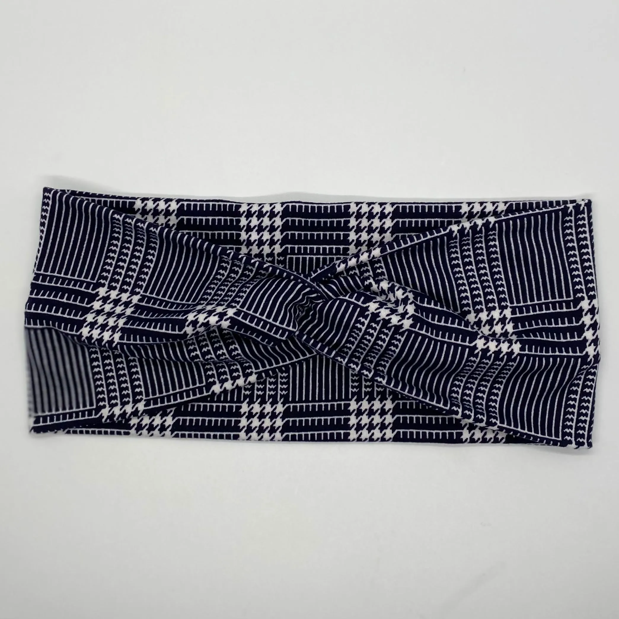 Navy Houndstooth Twist Headband