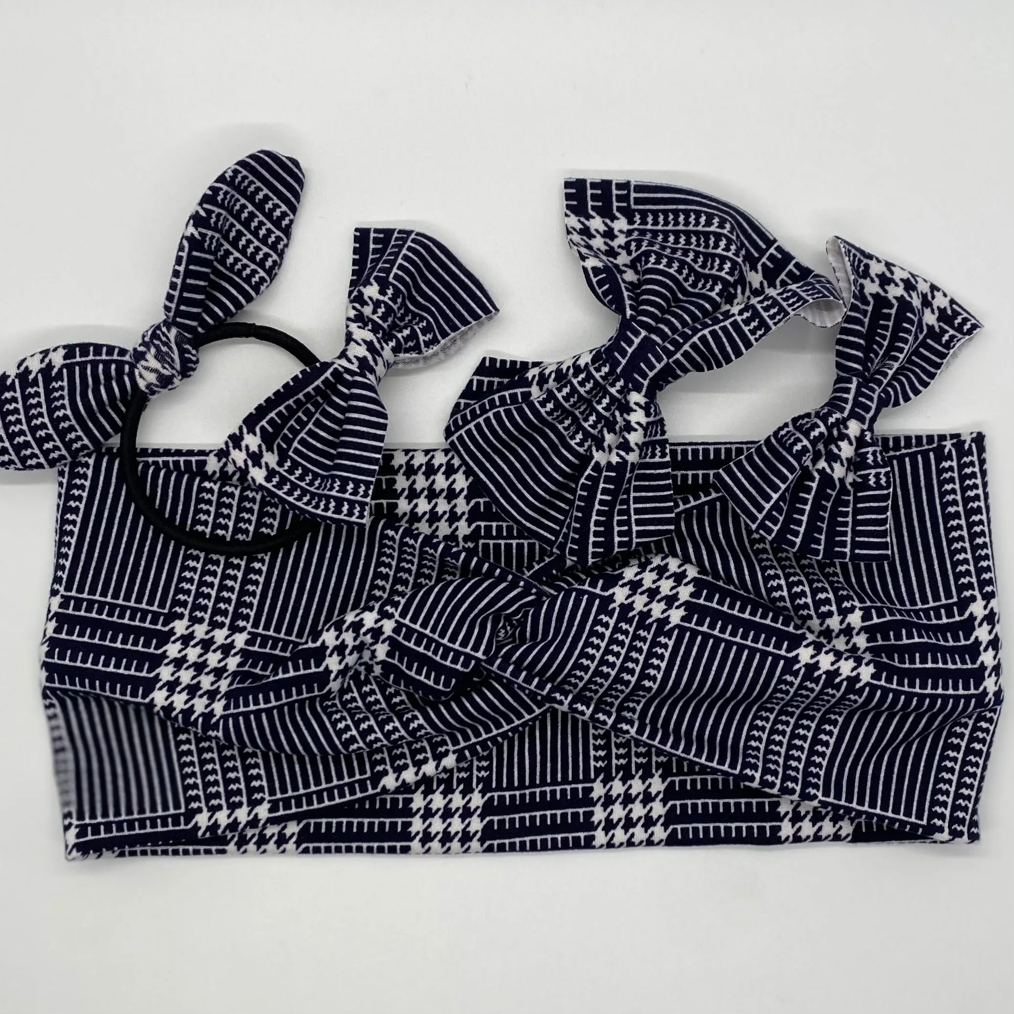 Navy Houndstooth Twist Headband