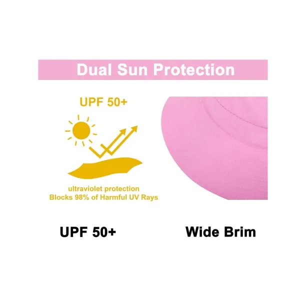 NEW Simplicity Sun Hat for Baby girls Wide Brim Bucket Beach Hat Pink Foldable, Pink SZ 2-4T