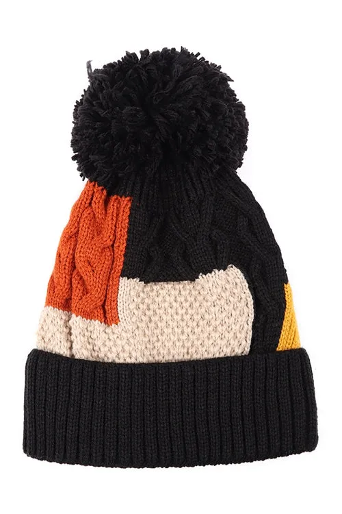 PATCH FLEECE POMPOM BEANIE ACRYLIC