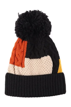 PATCH FLEECE POMPOM BEANIE ACRYLIC