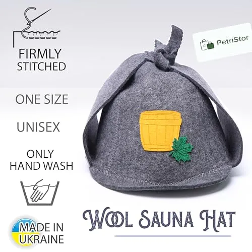 PetriStor Sauna Hat Sherlock Holmes - Sauna Hat for Men - Wool Sauna Hat - Sauna Hat for Women - Bathhouse hat - Natural Felt Sauna Cap (Gray)