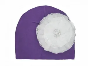 Purple Cotton Hat with White Lace Rose
