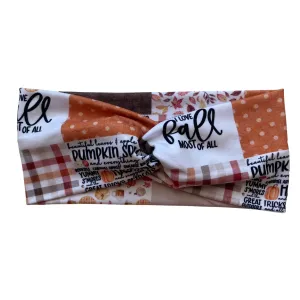 "I Love Fall Most of All" Faux Quilt Matte Faux Knot Headband