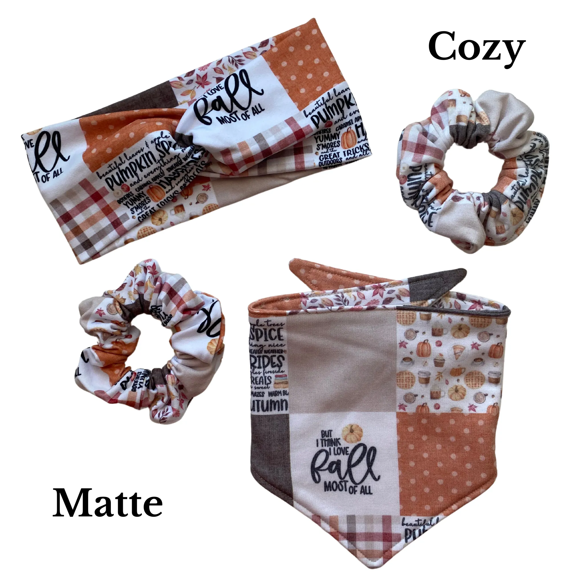 "I Love Fall Most of All" Faux Quilt Matte Faux Knot Headband