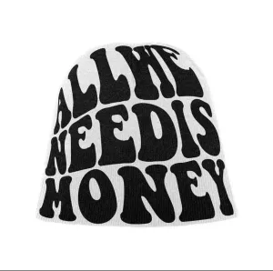 Unisex Letter Jacquard Y2K Beanie ALL WE NEED IS MONEY Hip Hop Knit Hat
