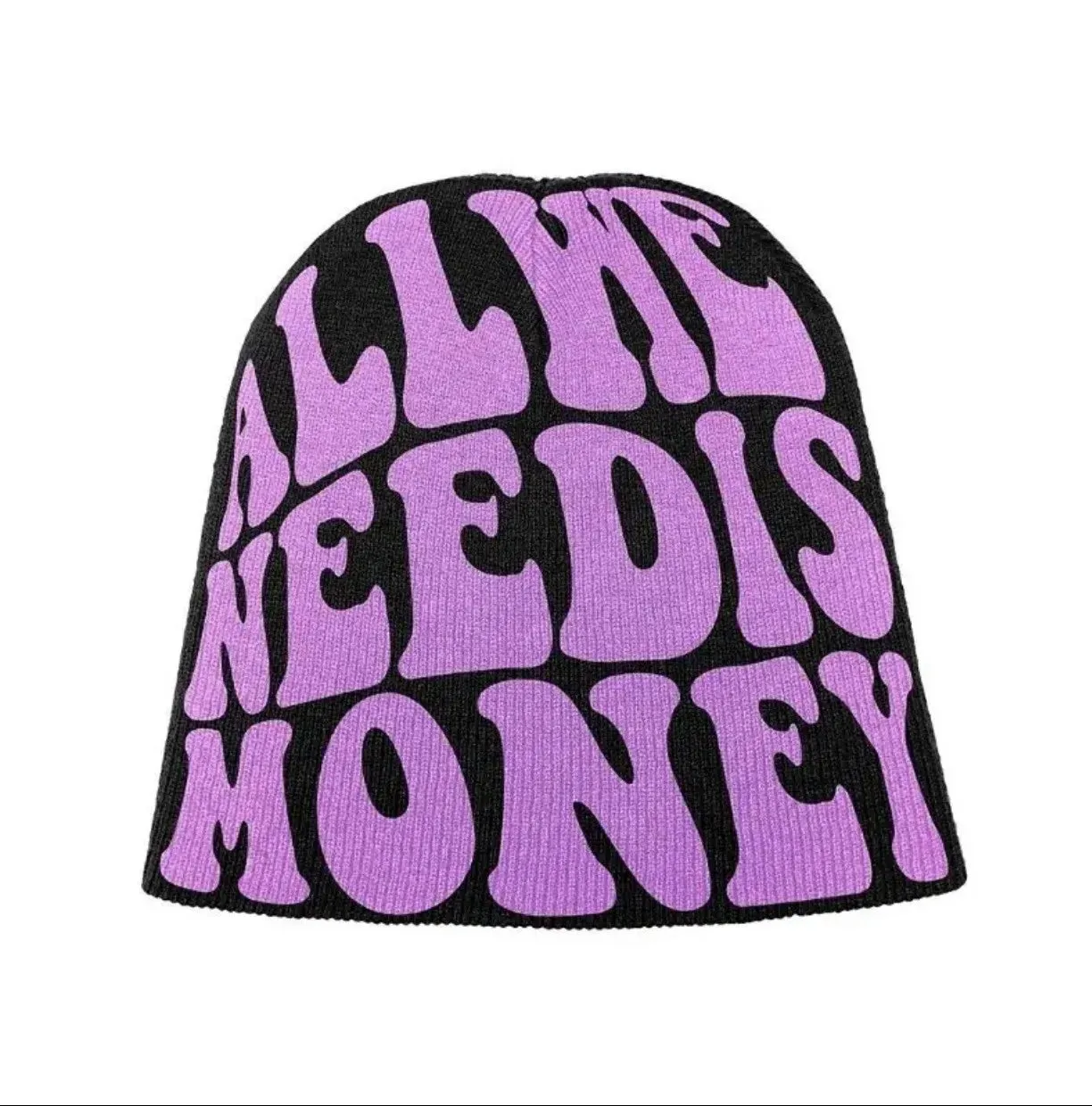 Unisex Letter Jacquard Y2K Beanie ALL WE NEED IS MONEY Hip Hop Knit Hat