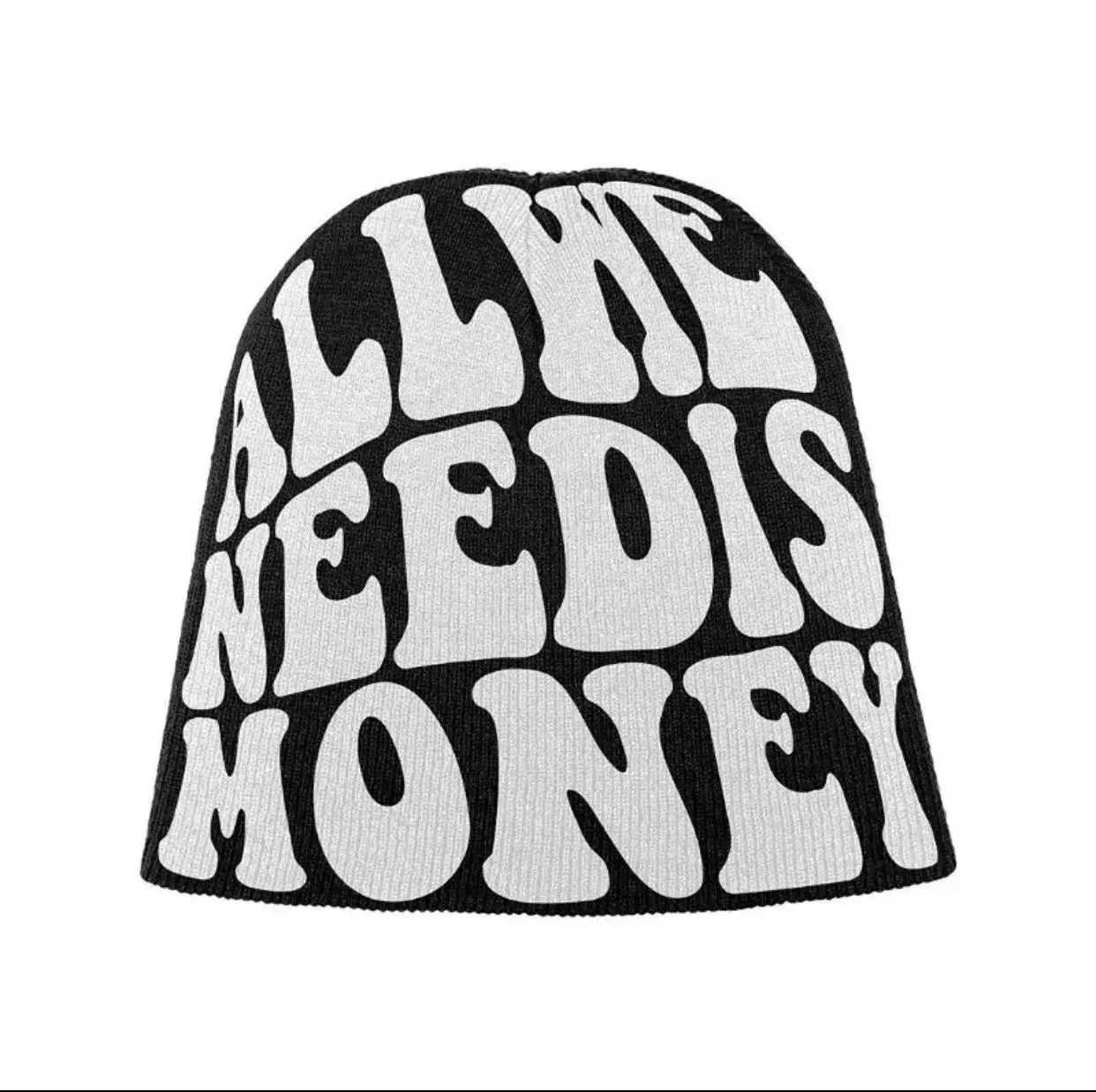 Unisex Letter Jacquard Y2K Beanie ALL WE NEED IS MONEY Hip Hop Knit Hat