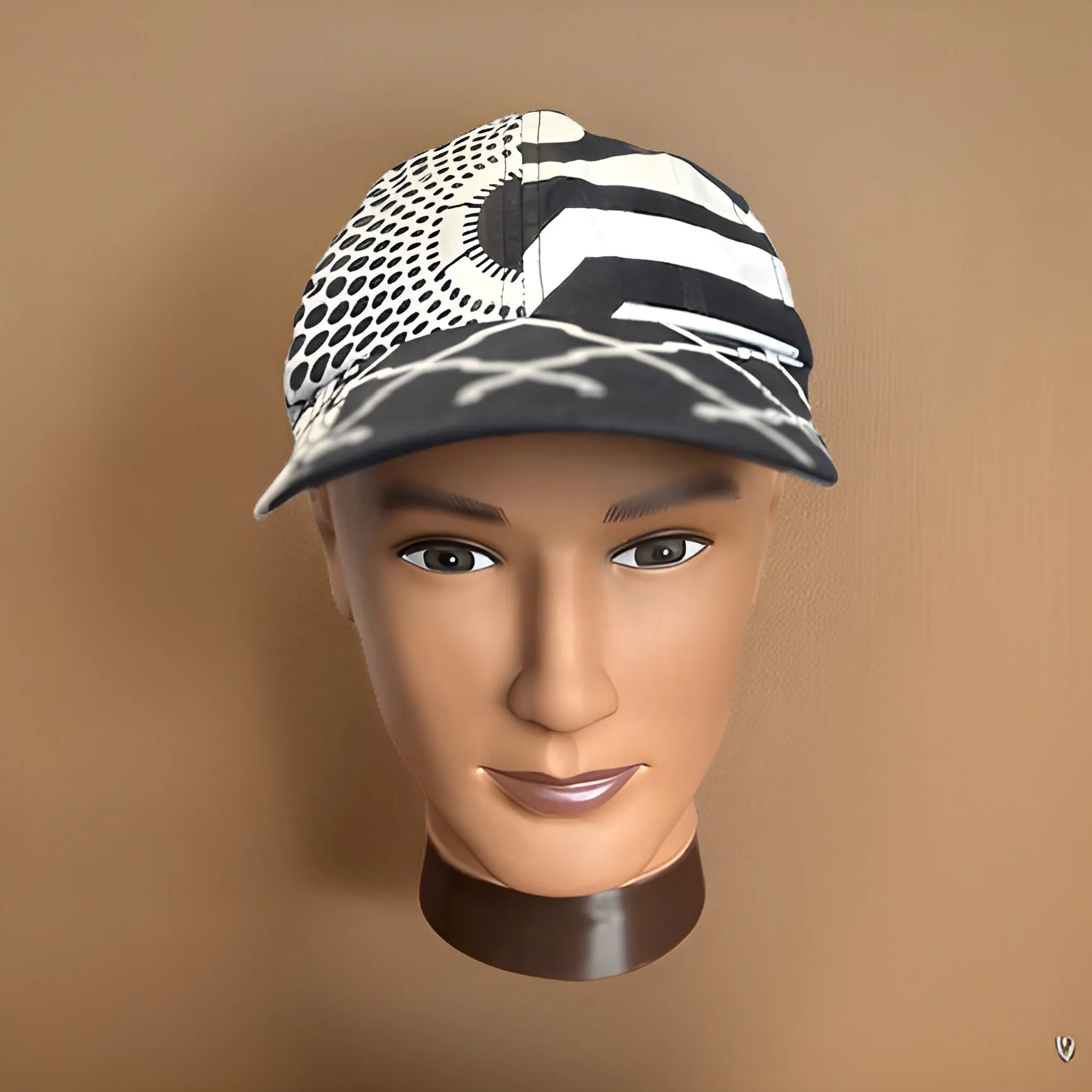 White/Black African Print Baseball Cap with Matching Mask