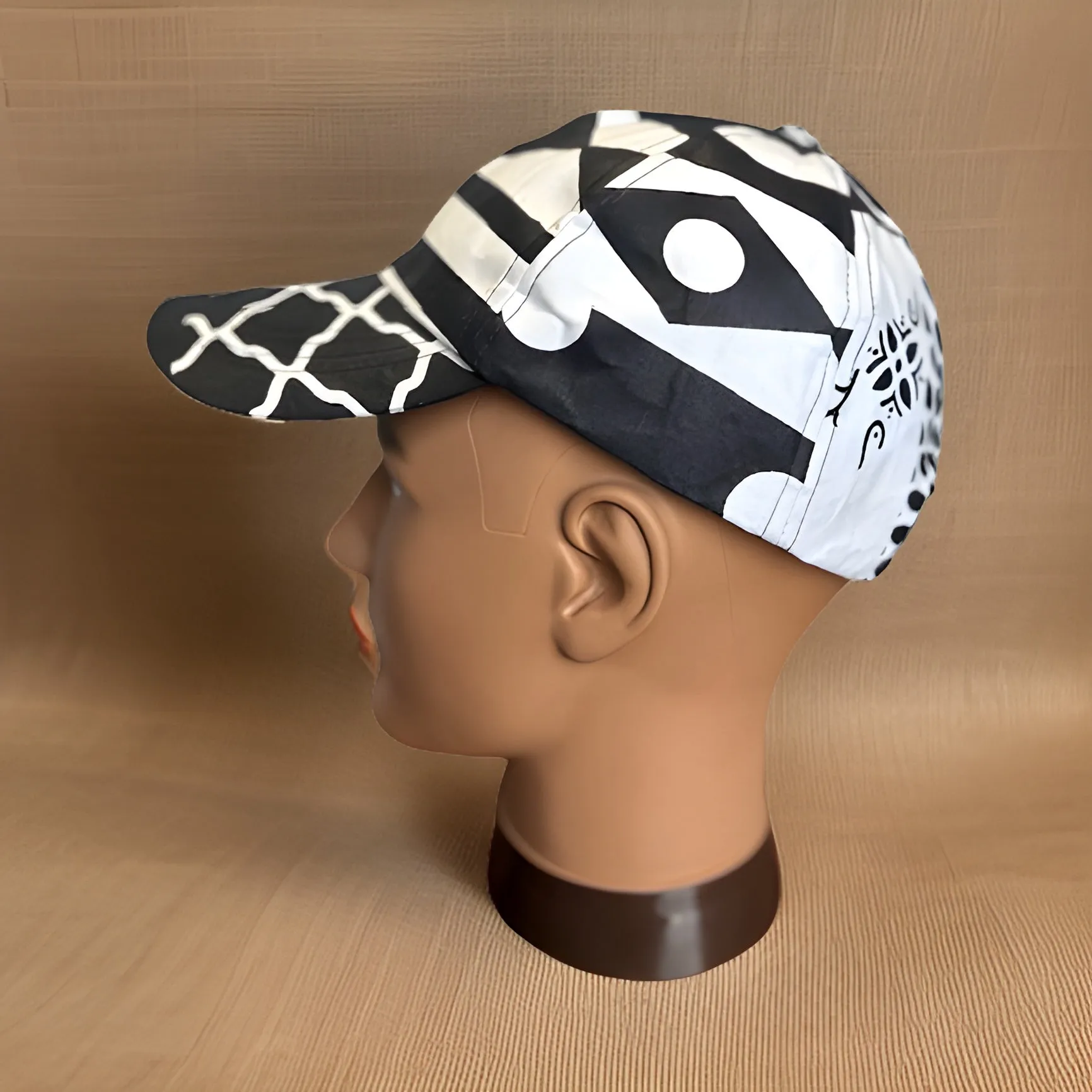 White/Black African Print Baseball Cap with Matching Mask