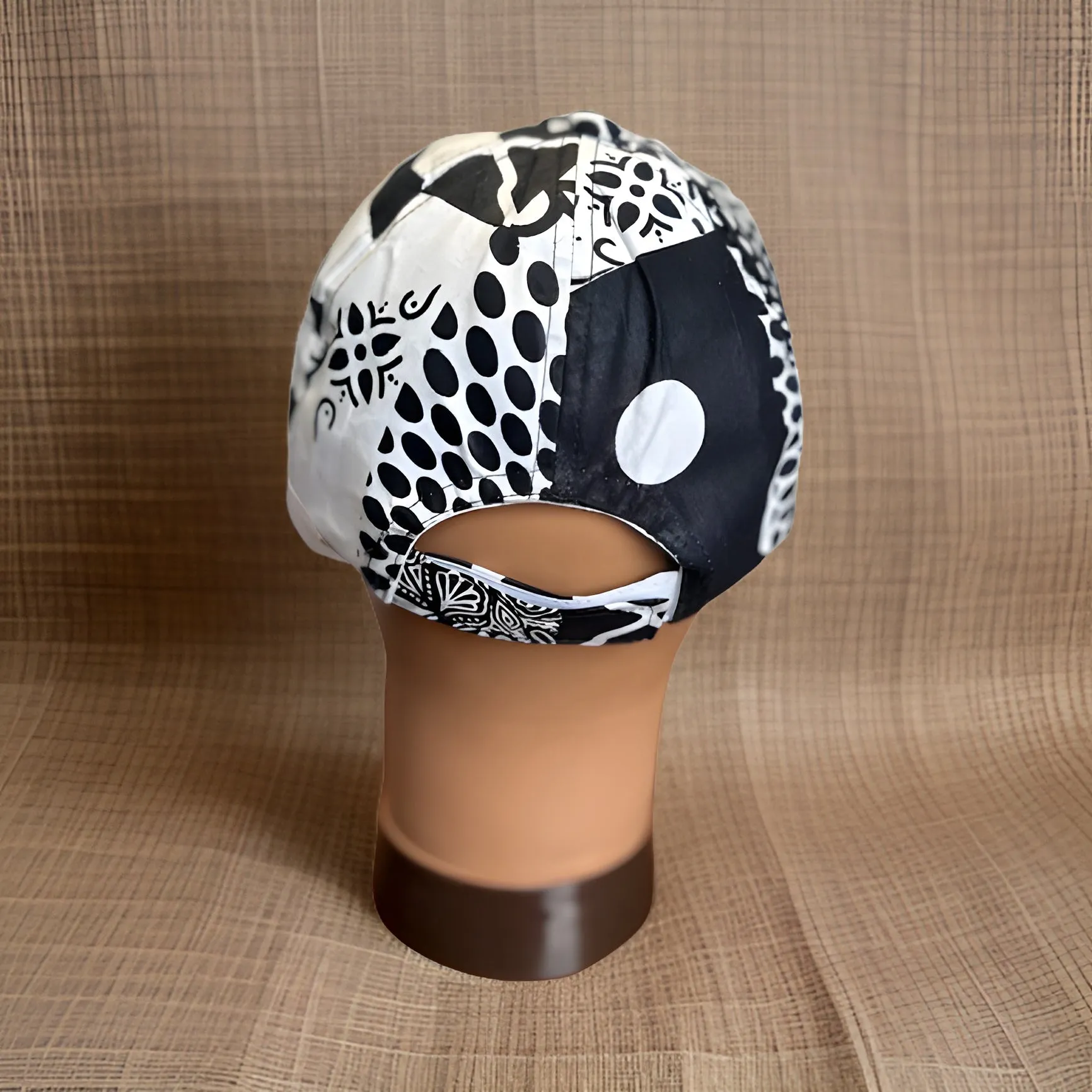 White/Black African Print Baseball Cap with Matching Mask