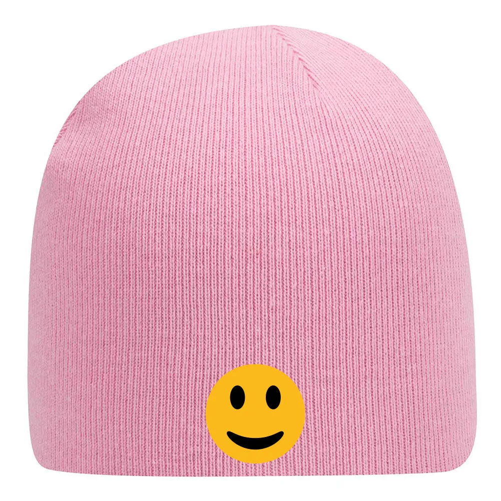 Yellow Happy Face Suede Like Feel Textured Printed Superior Cotton Blend 9" Classic Knit Beanies for Men & Women